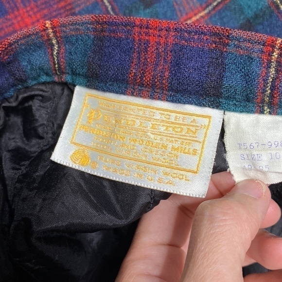 Vintage Pendleton Green Blue Tartan Wool Pencil Skirt Size 10 - Picture 3 of 6